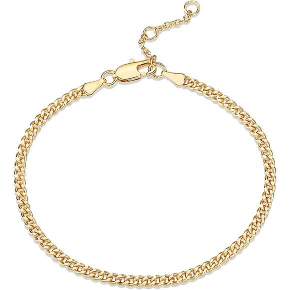 14K Gold Plated Curb Chain Adjustable Bracelet for Women Cute Gift For Wife - Picture 1 of 5